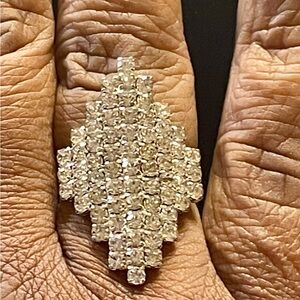 Art Deco Geometric Diamond Design Rhinestone Cluster Adjustable Ring. Size 8